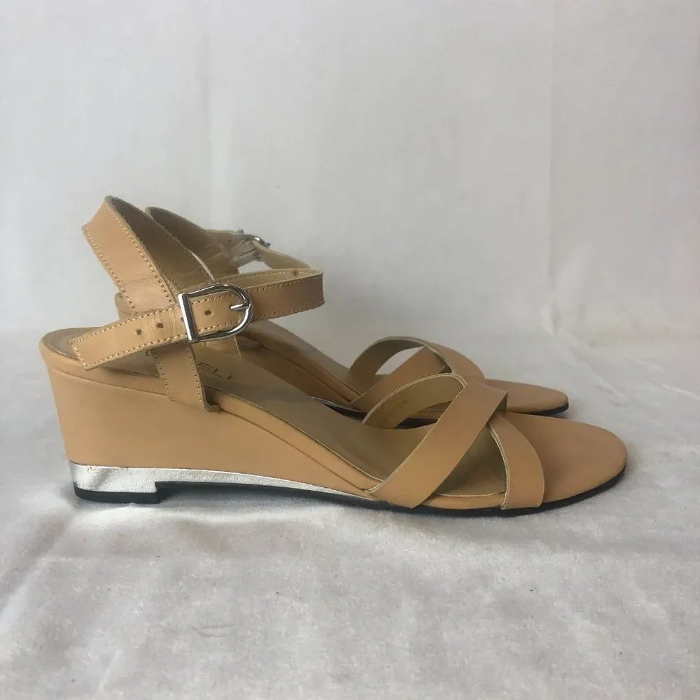 Vaneli Camel Tan Strappy Low Wedge Slingback Sandals size 8 1/2.   C